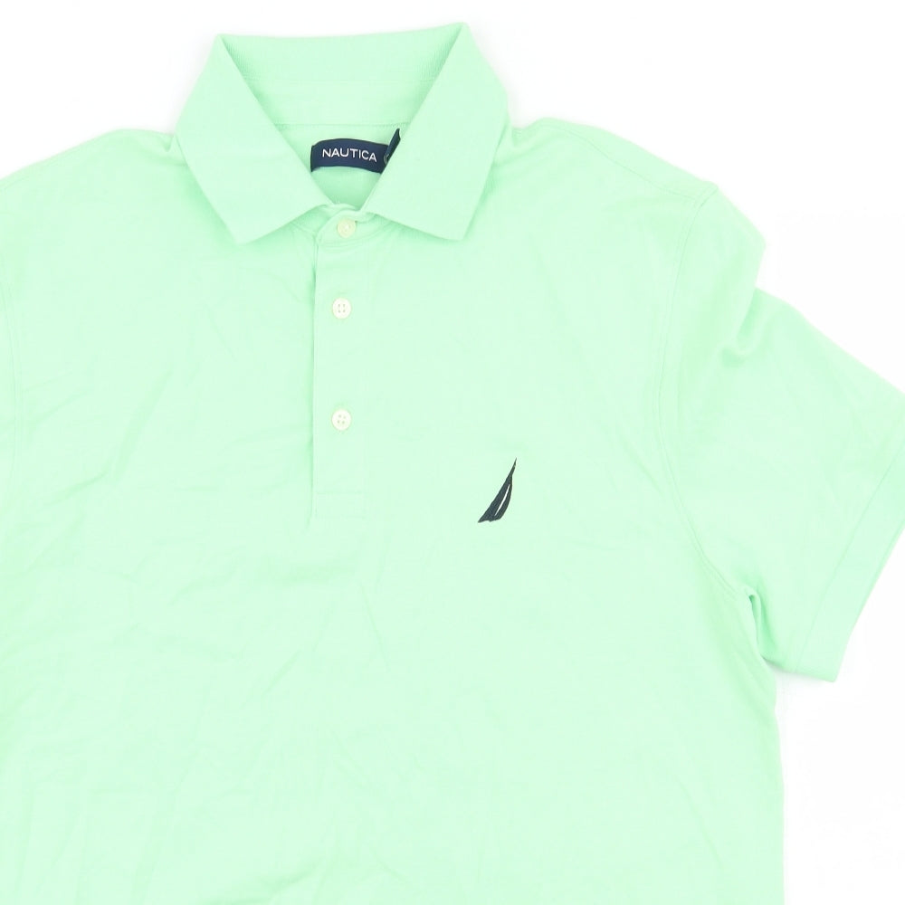 Nautica Mens Green Cotton Polo Size M Collared Button