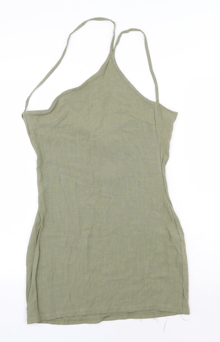 PRETTYLITTLETHING Womens Green Viscose Mini Size 6 Halter Pullover