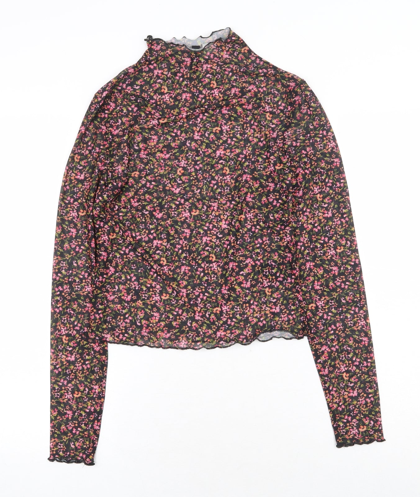 H&M Womens Multicoloured Floral Polyester Basic Blouse Size M High Neck