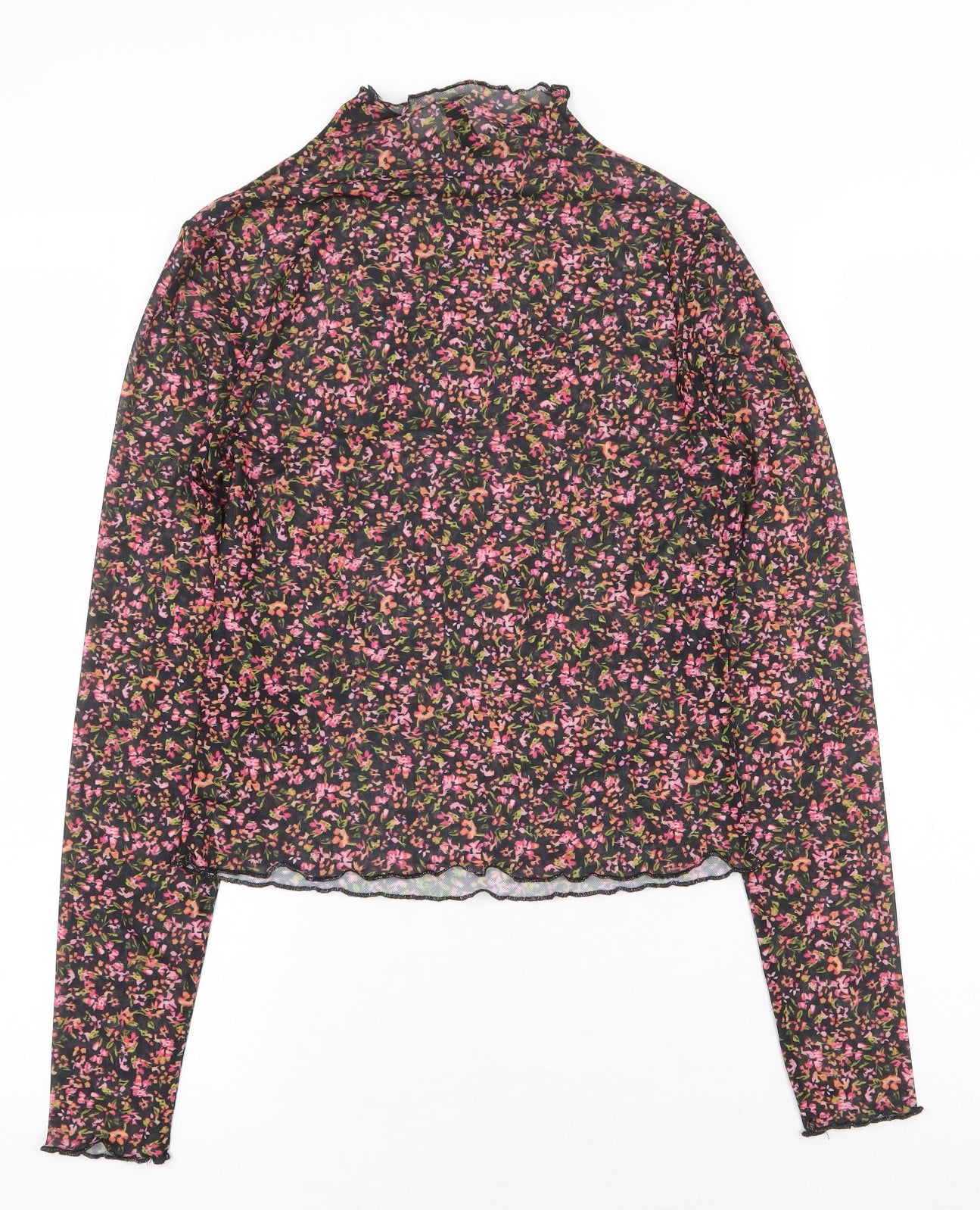 H&M Womens Multicoloured Floral Polyester Basic Blouse Size M High Neck