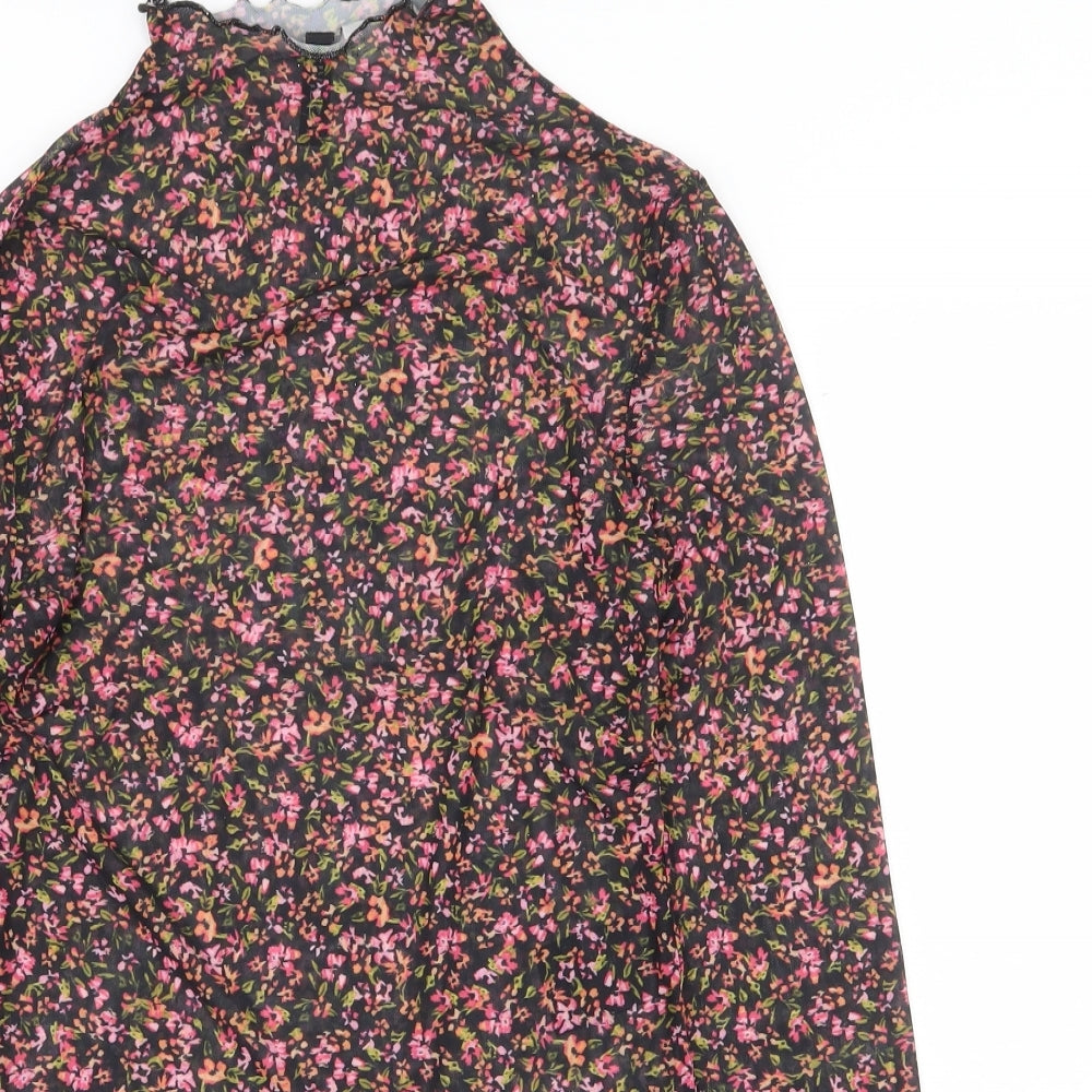 H&M Womens Multicoloured Floral Polyester Basic Blouse Size M High Neck