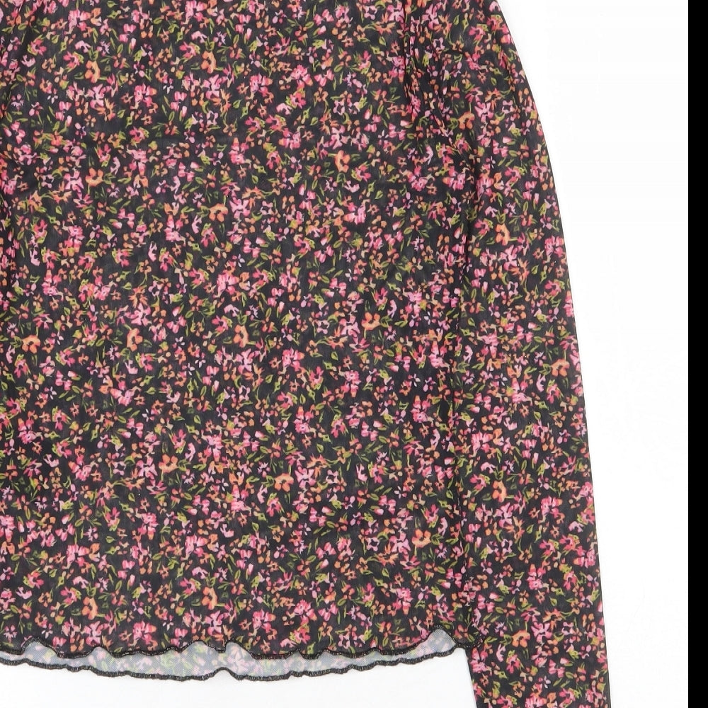 H&M Womens Multicoloured Floral Polyester Basic Blouse Size M High Neck