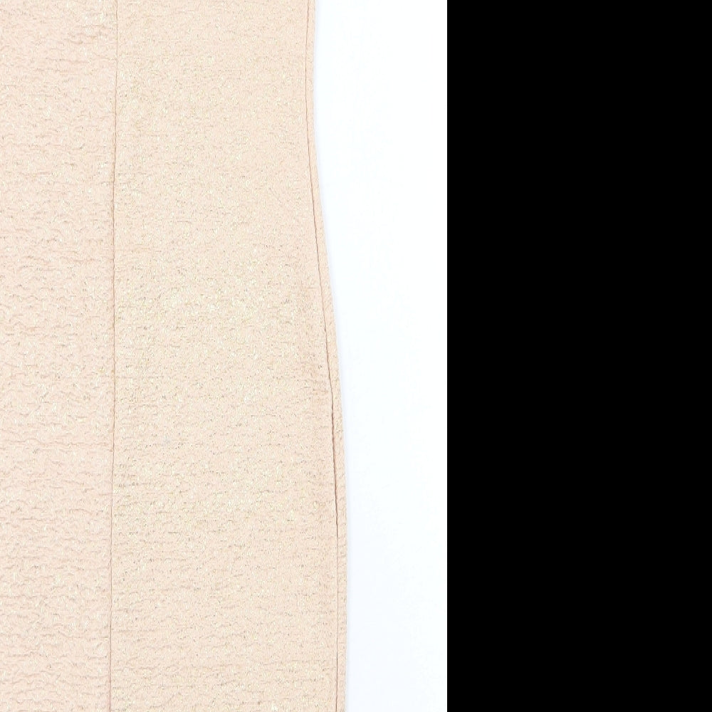 River Island Womens Gold Polyester Bodycon Size 8 Scoop Neck Pullover