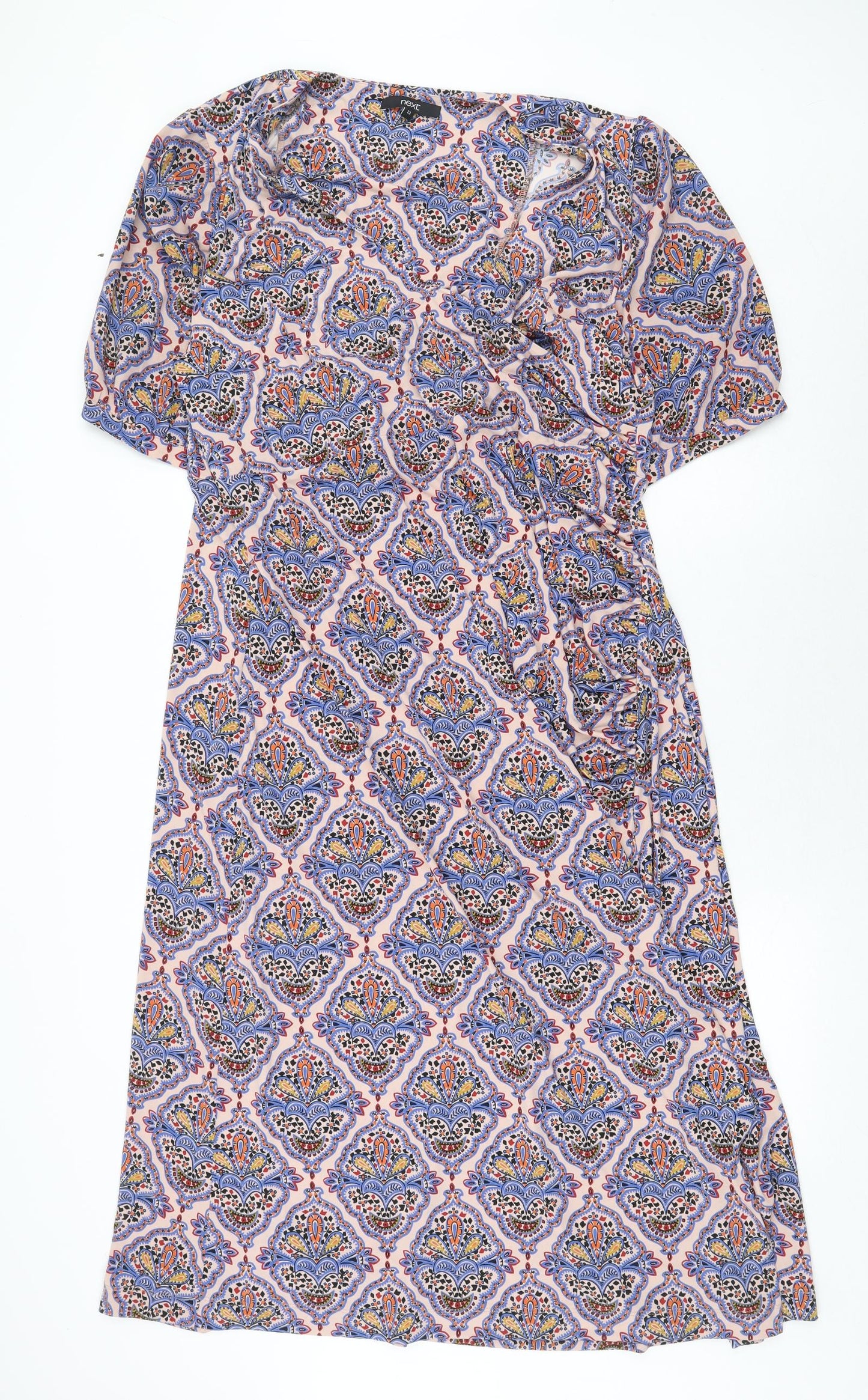 NEXT Womens Multicoloured Geometric Polyester Wrap Dress Size 22 V-Neck Pullover