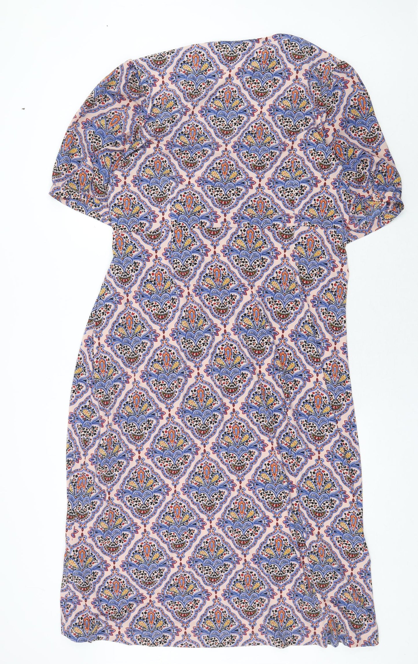 NEXT Womens Multicoloured Geometric Polyester Wrap Dress Size 22 V-Neck Pullover