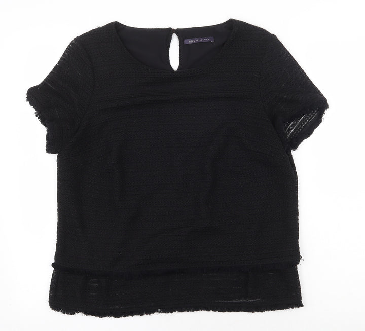 Marks and Spencer Womens Black Polyester Basic T-Shirt Size 12 Round Neck