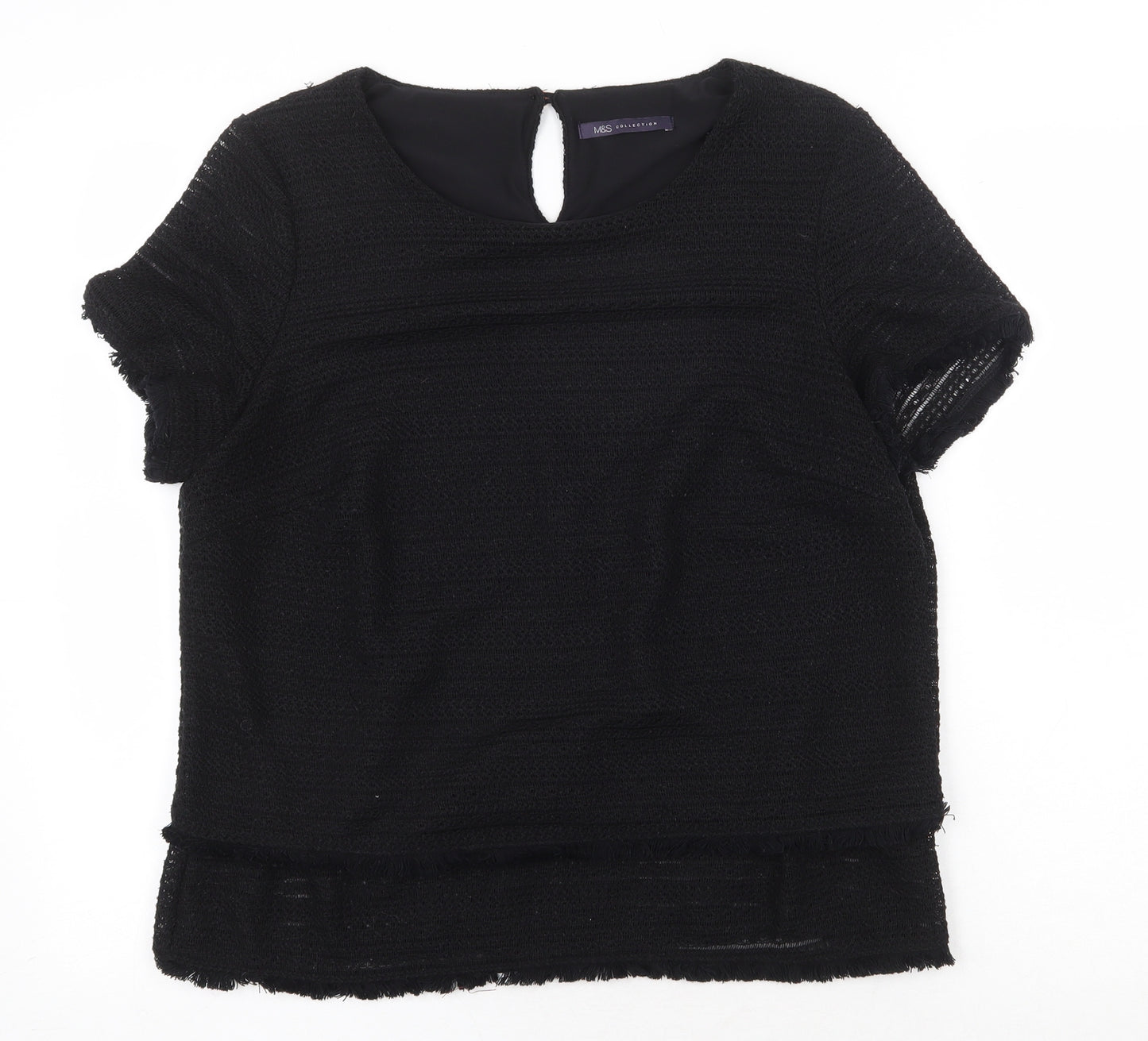 Marks and Spencer Womens Black Polyester Basic T-Shirt Size 12 Round Neck