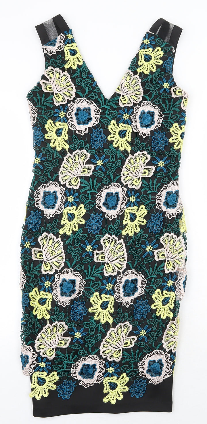 Julien Macdonald Womens Multicoloured Floral Polyester Sheath Size 8 V-Neck Zip