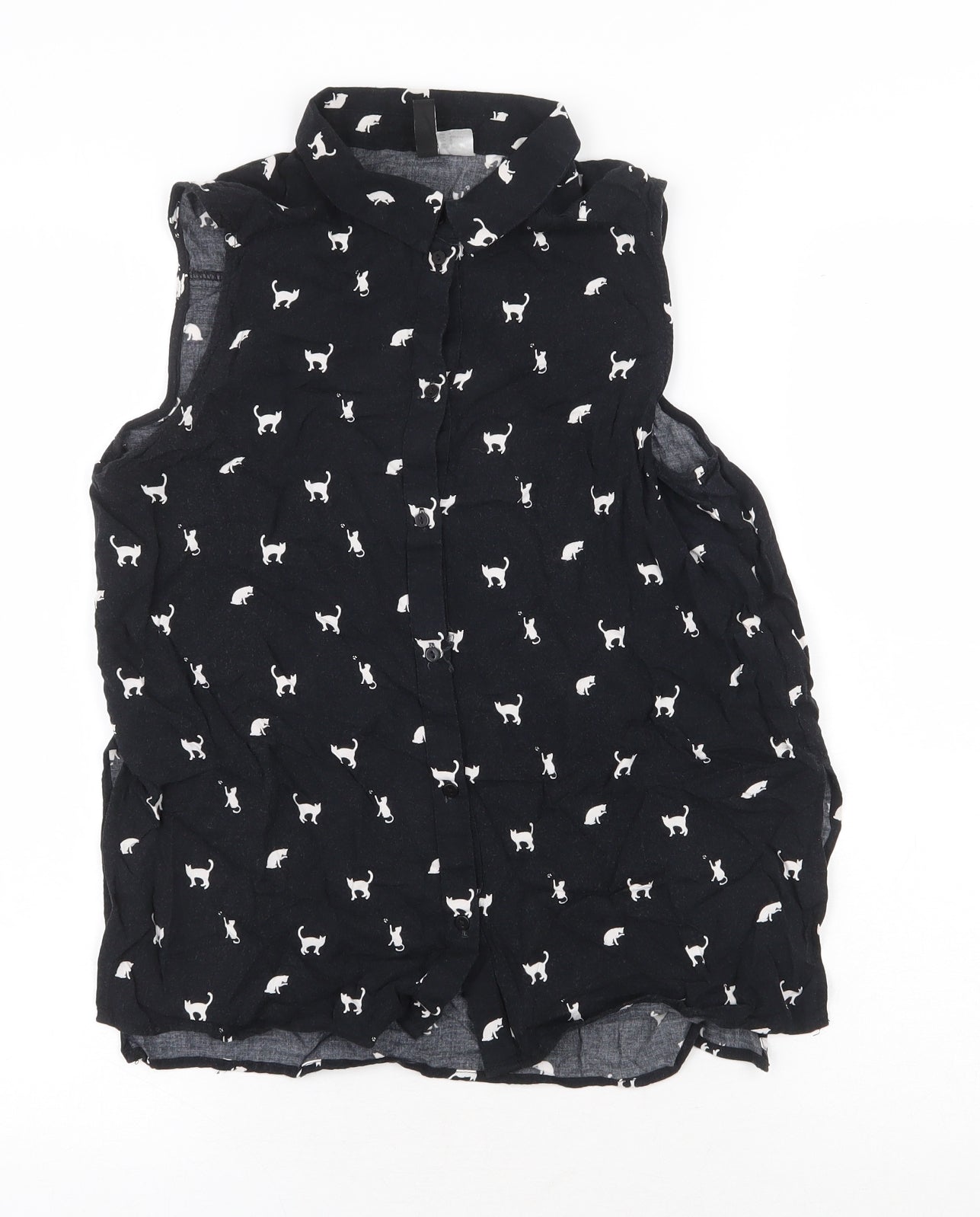 H&M Womens Black Geometric Viscose Basic Tank Size 8 V-Neck - Cats print