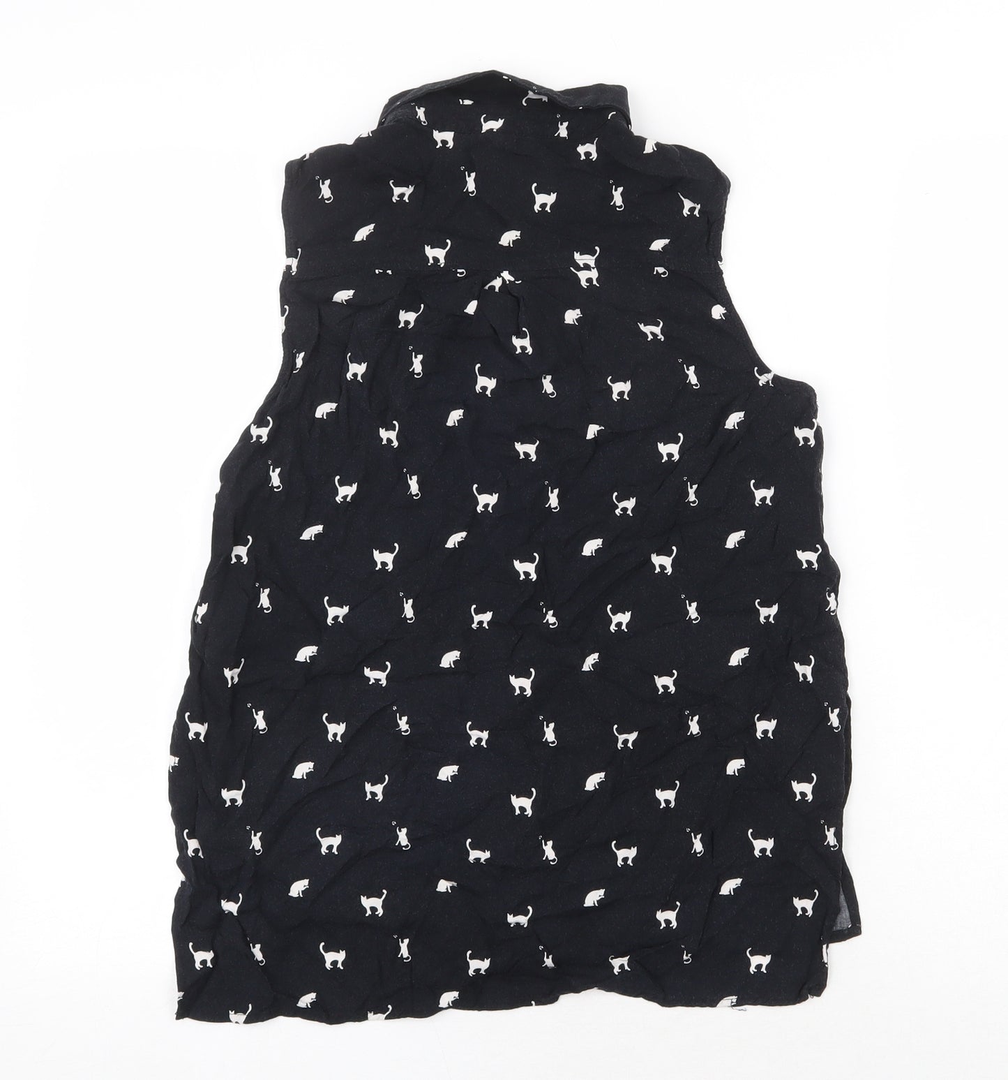 H&M Womens Black Geometric Viscose Basic Tank Size 8 V-Neck - Cats print