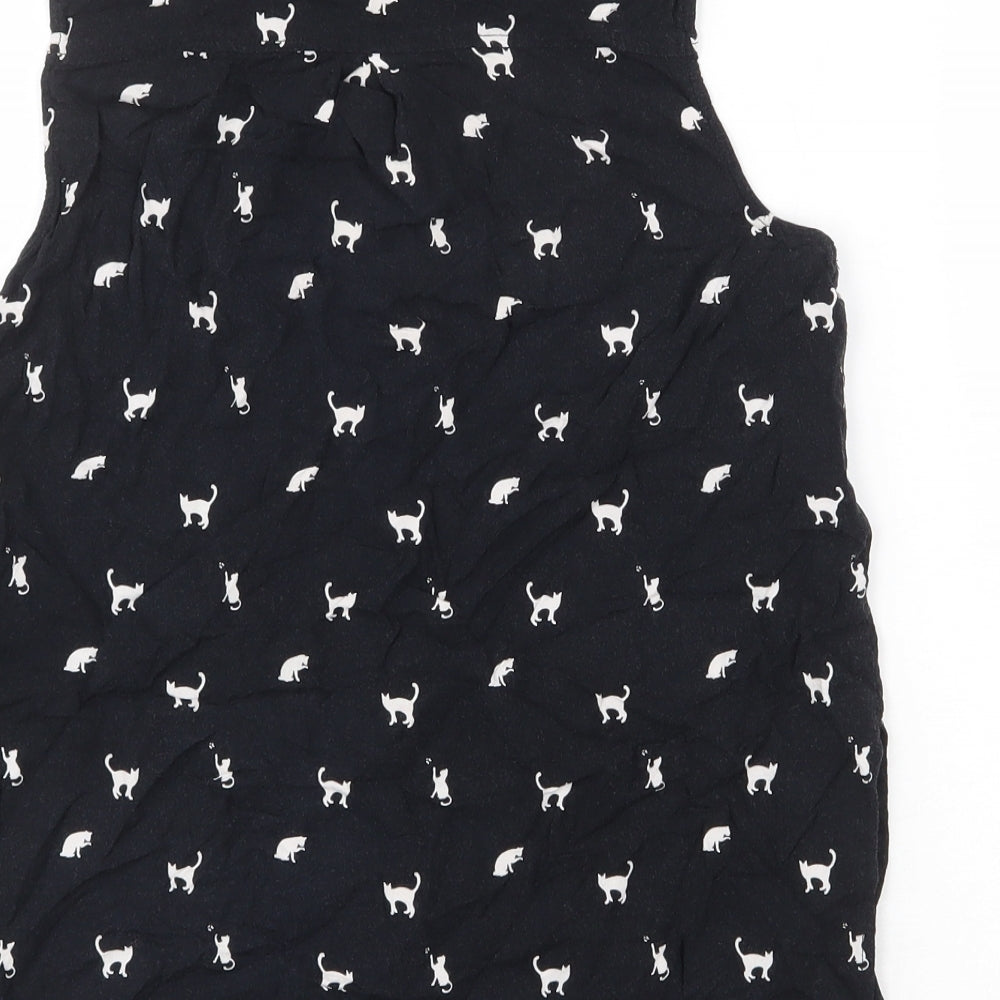 H&M Womens Black Geometric Viscose Basic Tank Size 8 V-Neck - Cats print