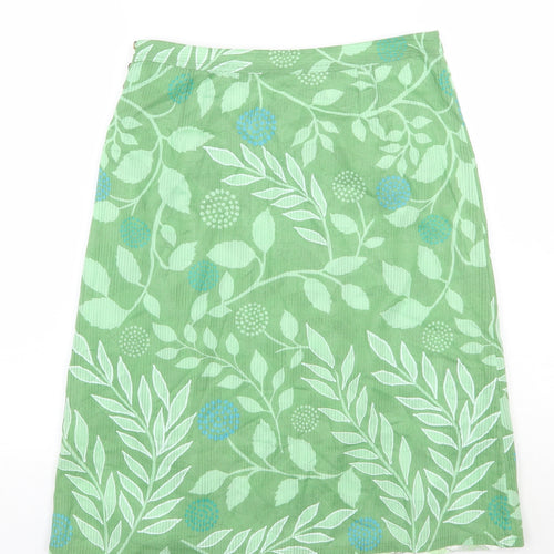 Preworn Womens Green Floral Polyester A-Line Skirt Size 28 in Button