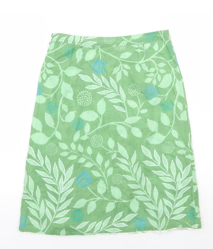 Preworn Womens Green Floral Polyester A-Line Skirt Size 28 in Button