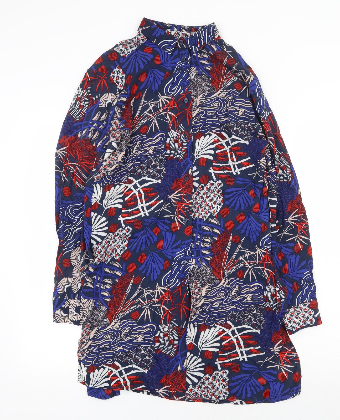 H&M Womens Multicoloured Geometric Viscose Shift Size 6 Collared Button