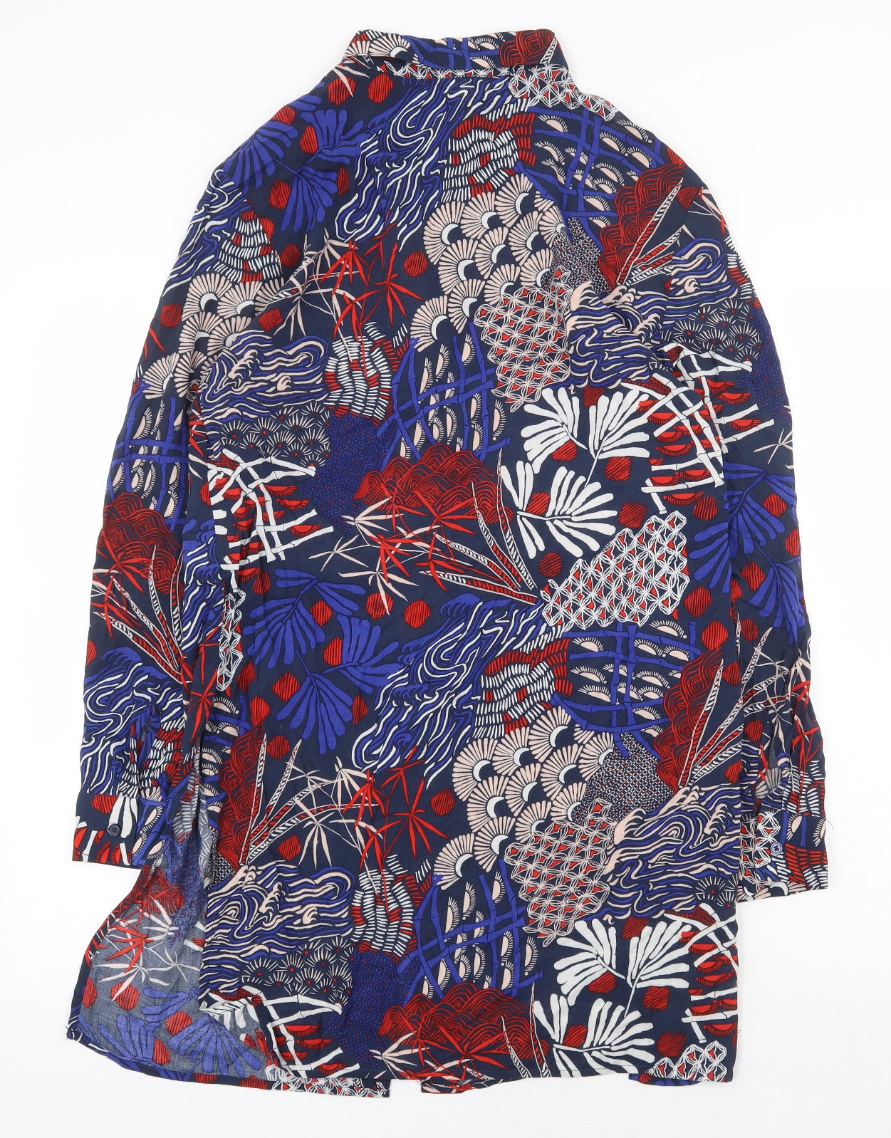 H&M Womens Multicoloured Geometric Viscose Shift Size 6 Collared Button