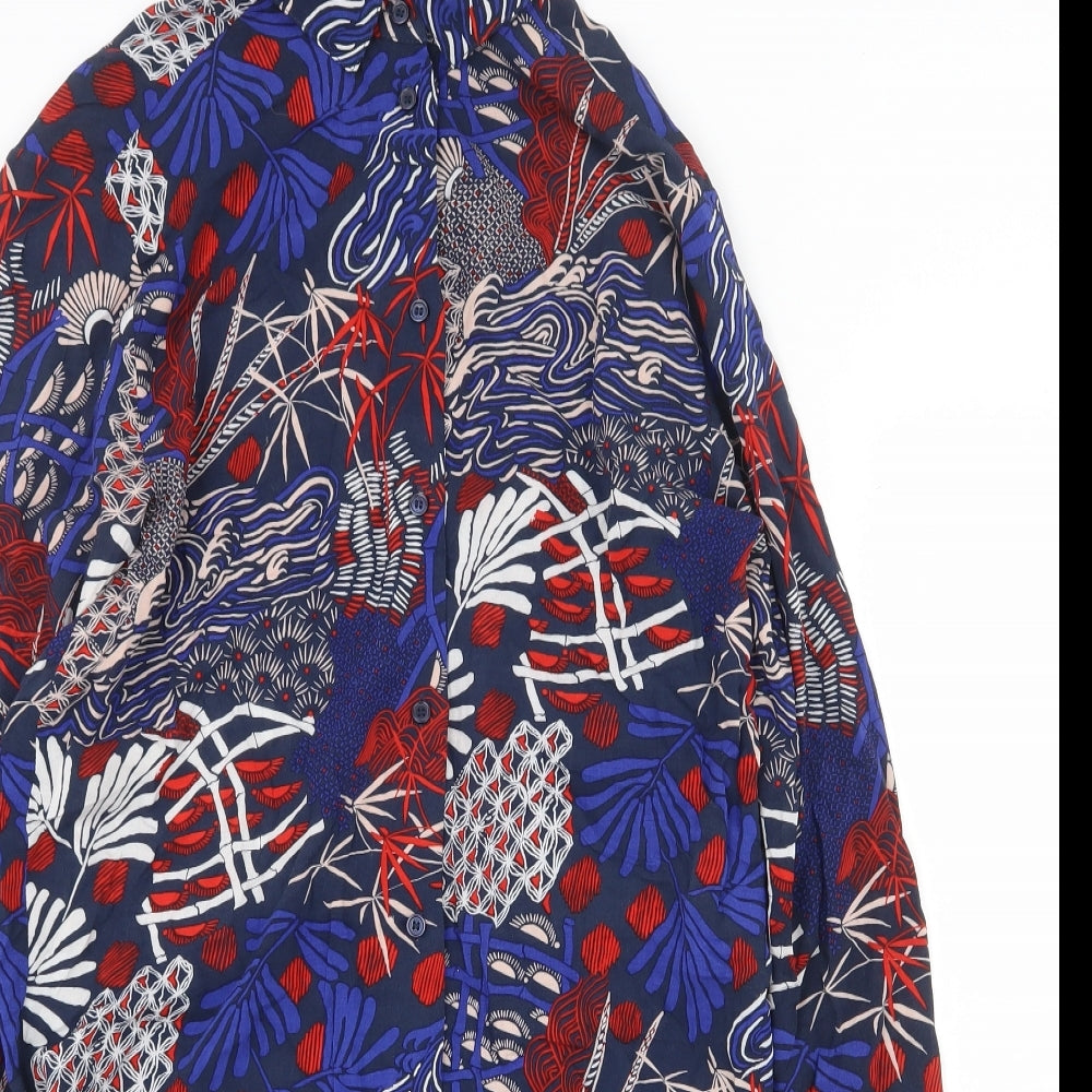 H&M Womens Multicoloured Geometric Viscose Shift Size 6 Collared Button