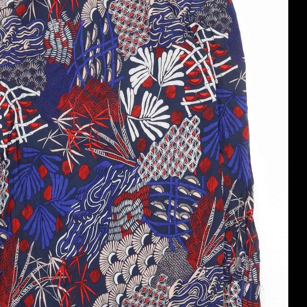 H&M Womens Multicoloured Geometric Viscose Shift Size 6 Collared Button