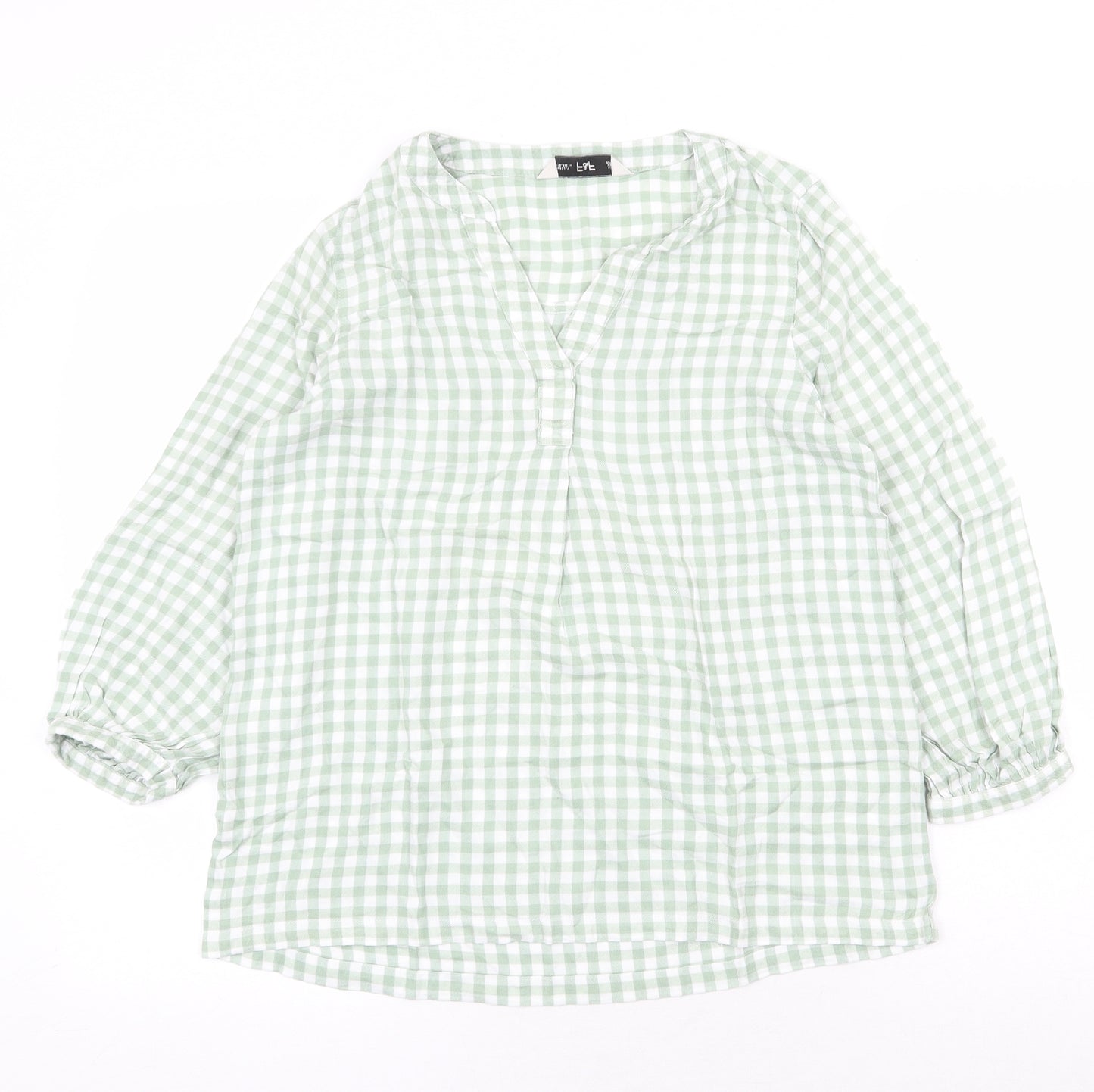 Ede & Ravenscroft Womens Green Geometric Cotton Basic Blouse Size 6 V-Neck