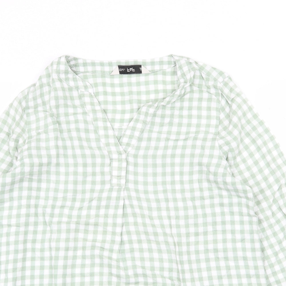 Ede & Ravenscroft Womens Green Geometric Cotton Basic Blouse Size 6 V-Neck