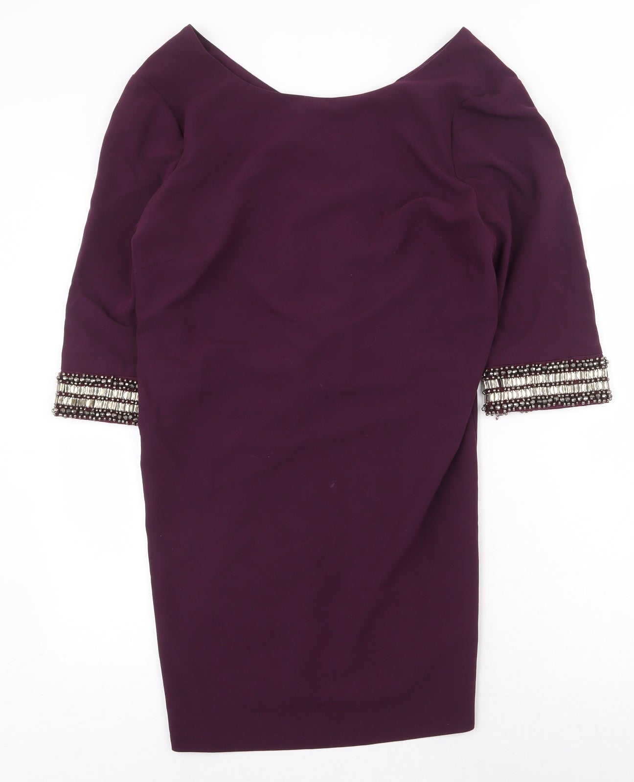 NEXT Womens Purple Polyester Shift Size 14 Boat Neck Zip