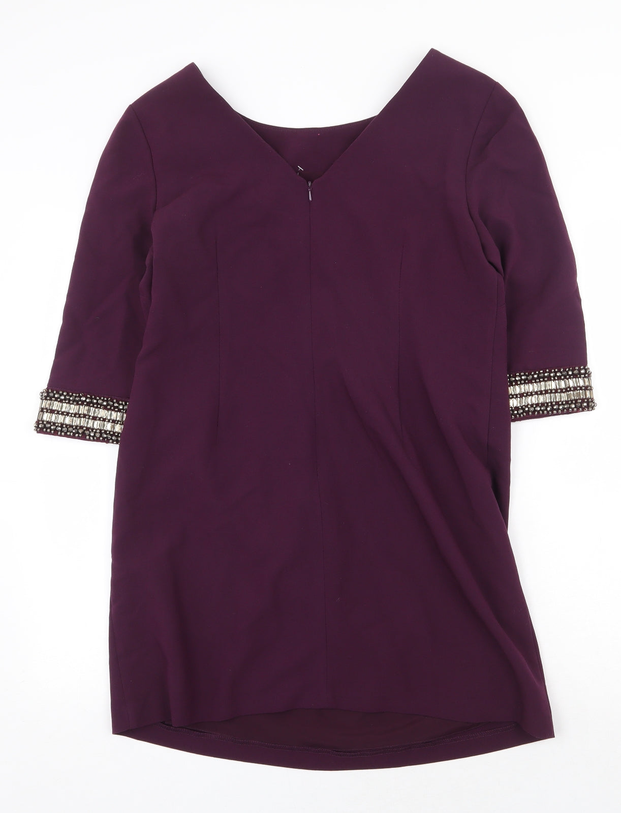 NEXT Womens Purple Polyester Shift Size 14 Boat Neck Zip