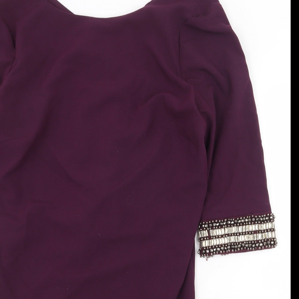NEXT Womens Purple Polyester Shift Size 14 Boat Neck Zip