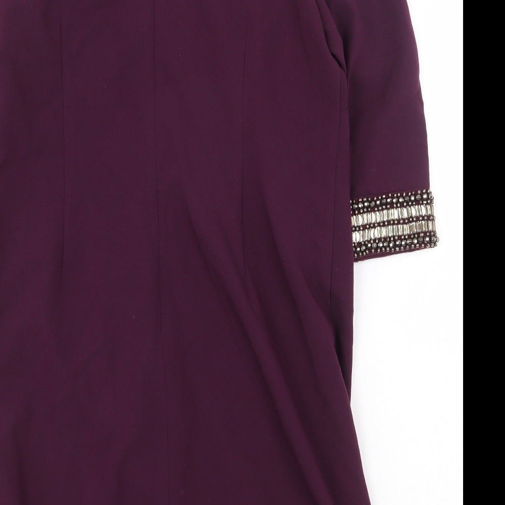 NEXT Womens Purple Polyester Shift Size 14 Boat Neck Zip
