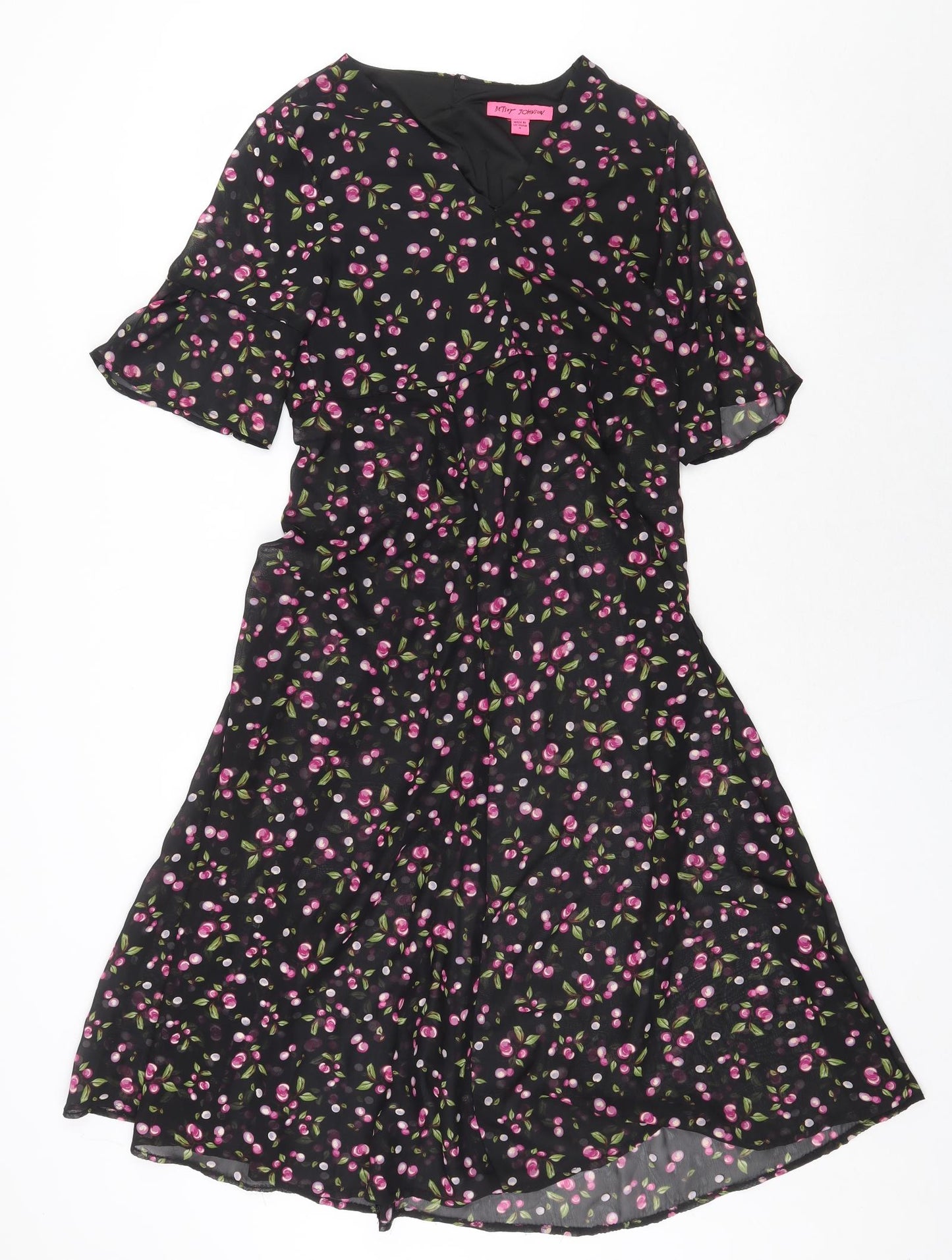 Betsey Johnson Womens Black Floral Polyester A-Line Size 4XL V-Neck Pullover