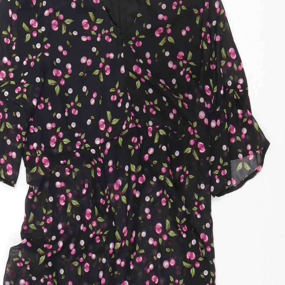 Betsey Johnson Womens Black Floral Polyester A-Line Size 4XL V-Neck Pullover