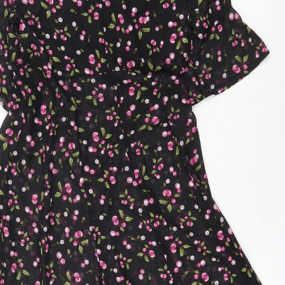 Betsey Johnson Womens Black Floral Polyester A-Line Size 4XL V-Neck Pullover