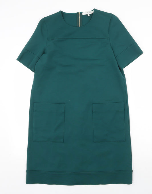 Gerard Darel Womens Green Viscose Shift Size 10 Round Neck Zip