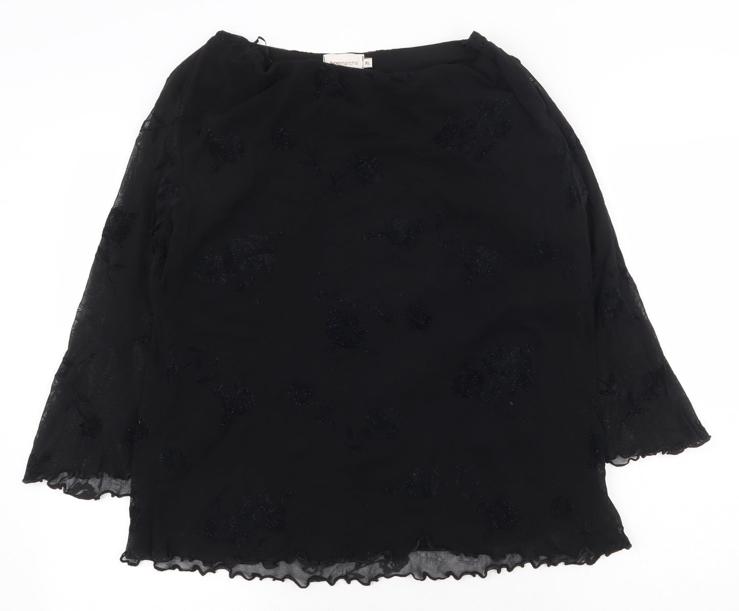 Bonmarché Womens Black Nylon Basic Blouse Size XL Boat Neck