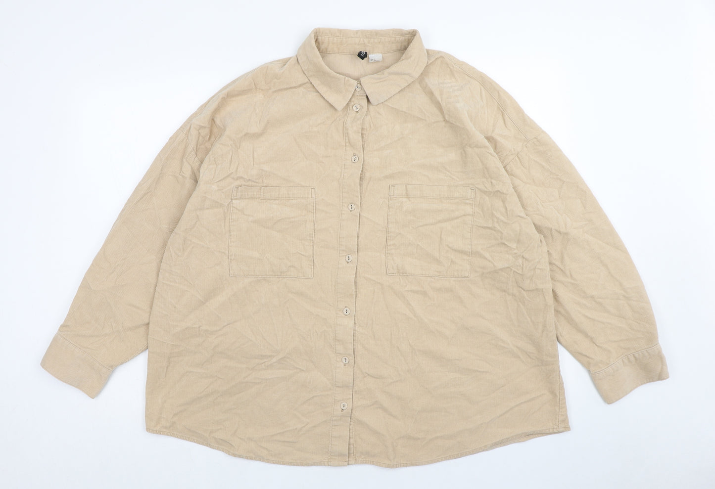 H&M Mens Beige Cotton Button-Up Size L Collared Button
