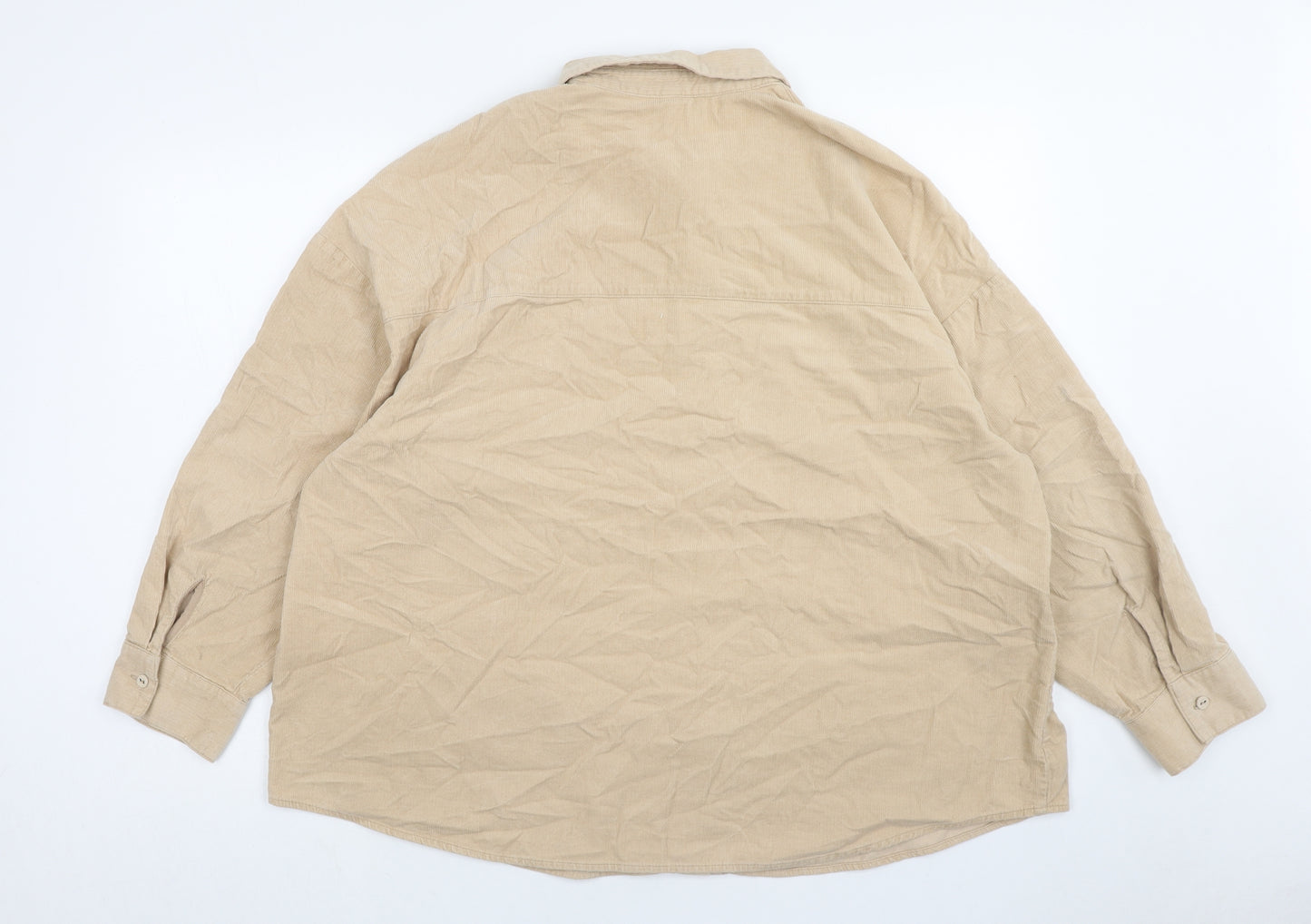 H&M Mens Beige Cotton Button-Up Size L Collared Button