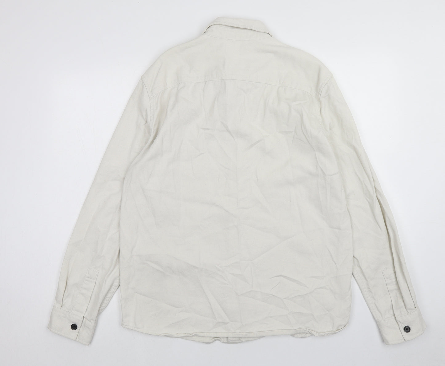 H&M Mens White Cotton Button-Up Size M Collared Button