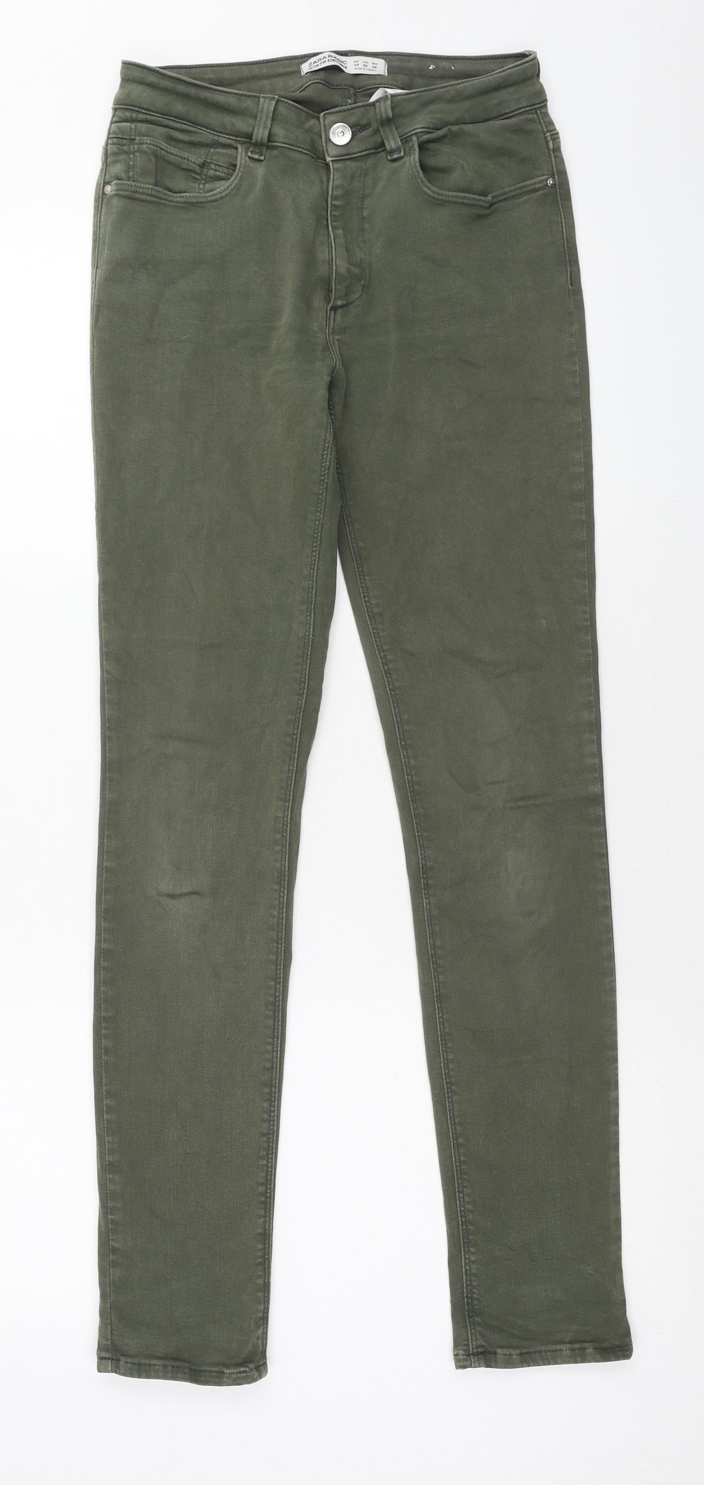 Zara Womens Green Cotton Skinny Jeans Size 10 Regular Button
