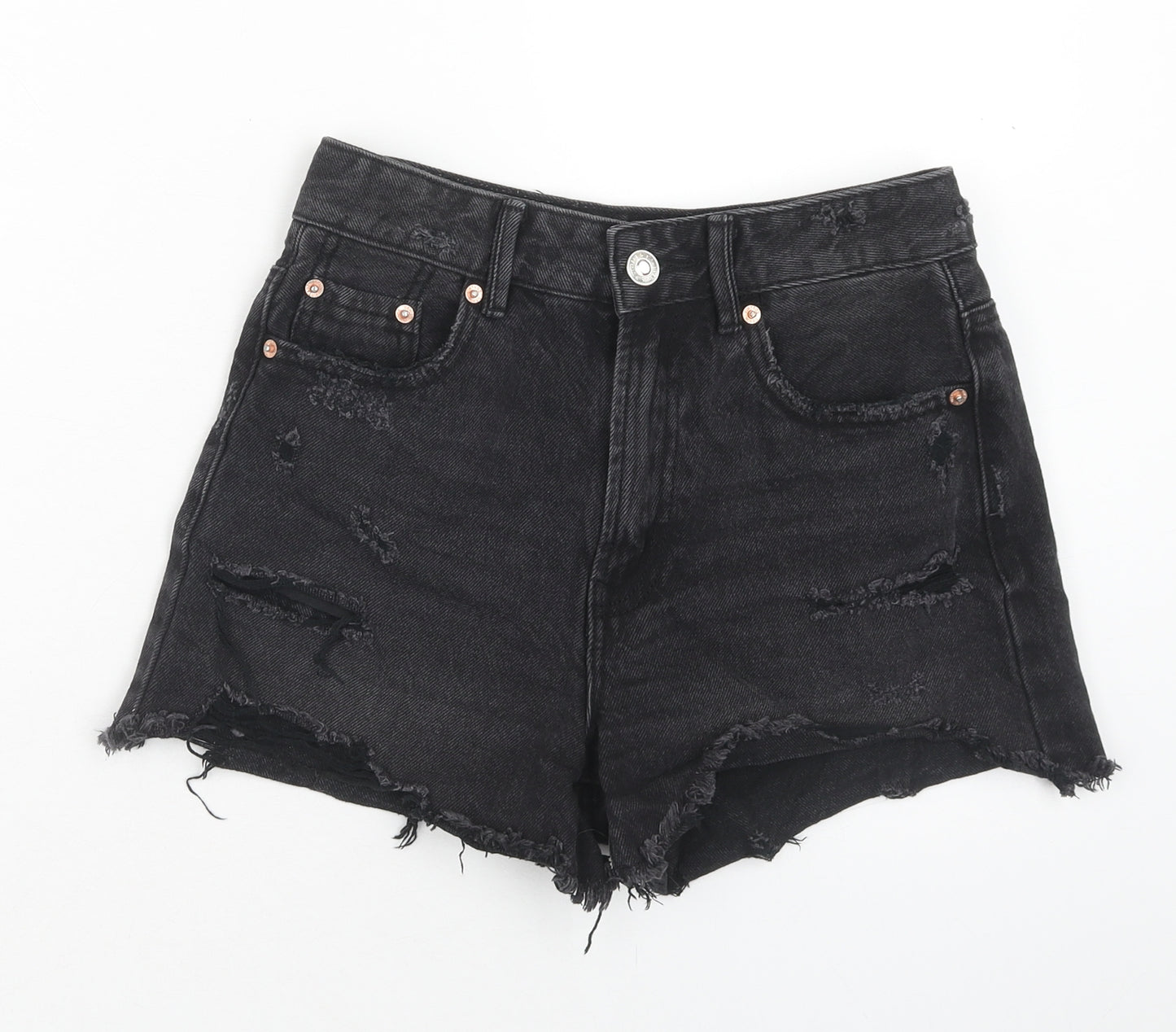 Stradivarius Womens Black Cotton Cut-Off Shorts Size 6 Regular Button