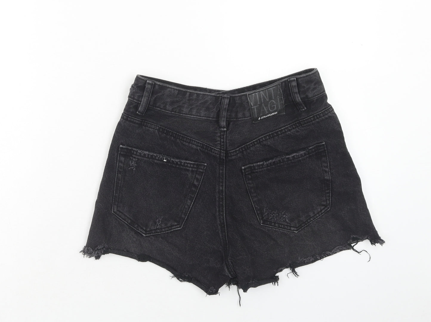 Stradivarius Womens Black Cotton Cut-Off Shorts Size 6 Regular Button