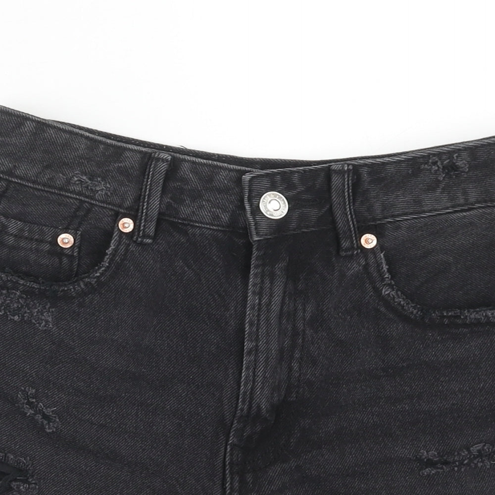 Stradivarius Womens Black Cotton Cut-Off Shorts Size 6 Regular Button