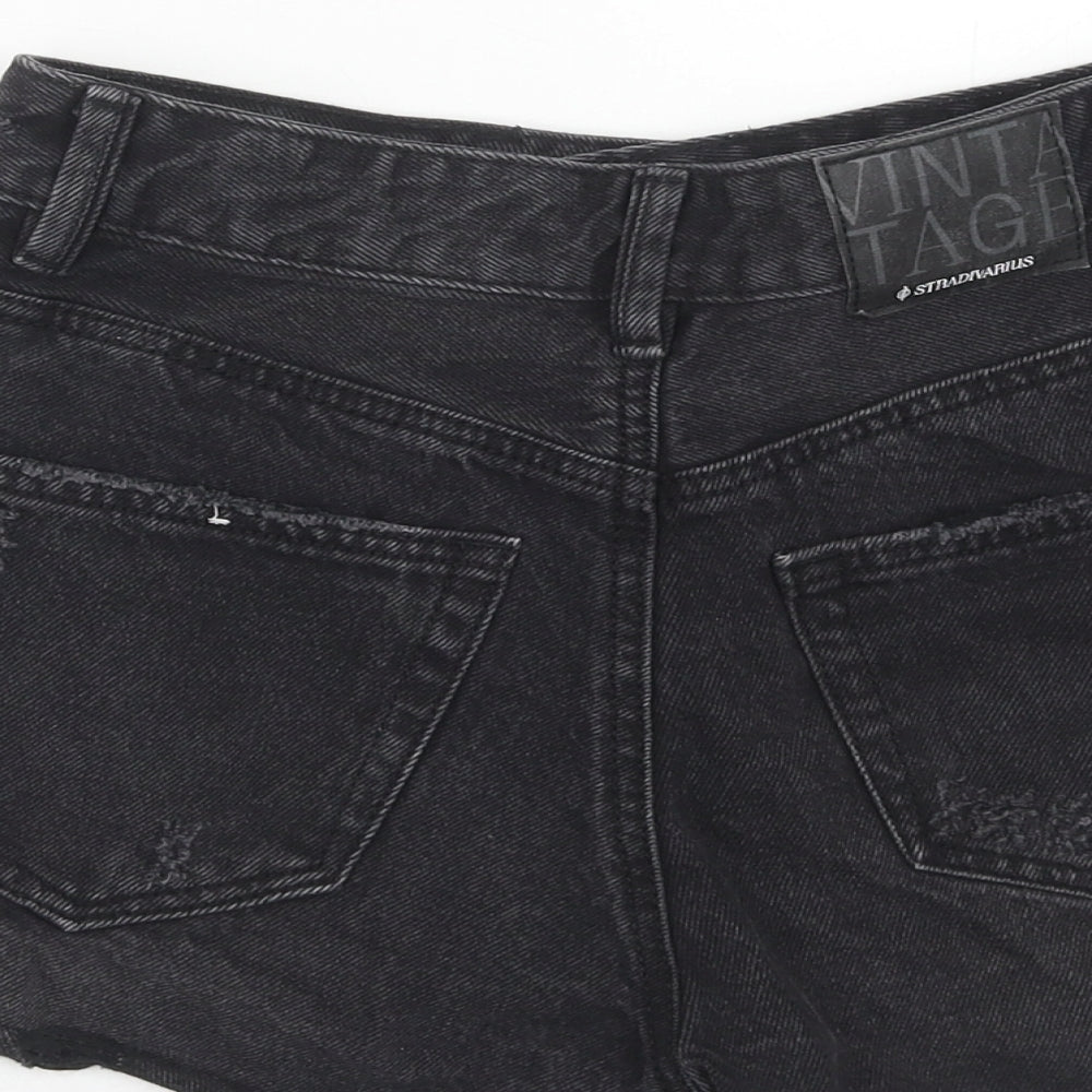 Stradivarius Womens Black Cotton Cut-Off Shorts Size 6 Regular Button