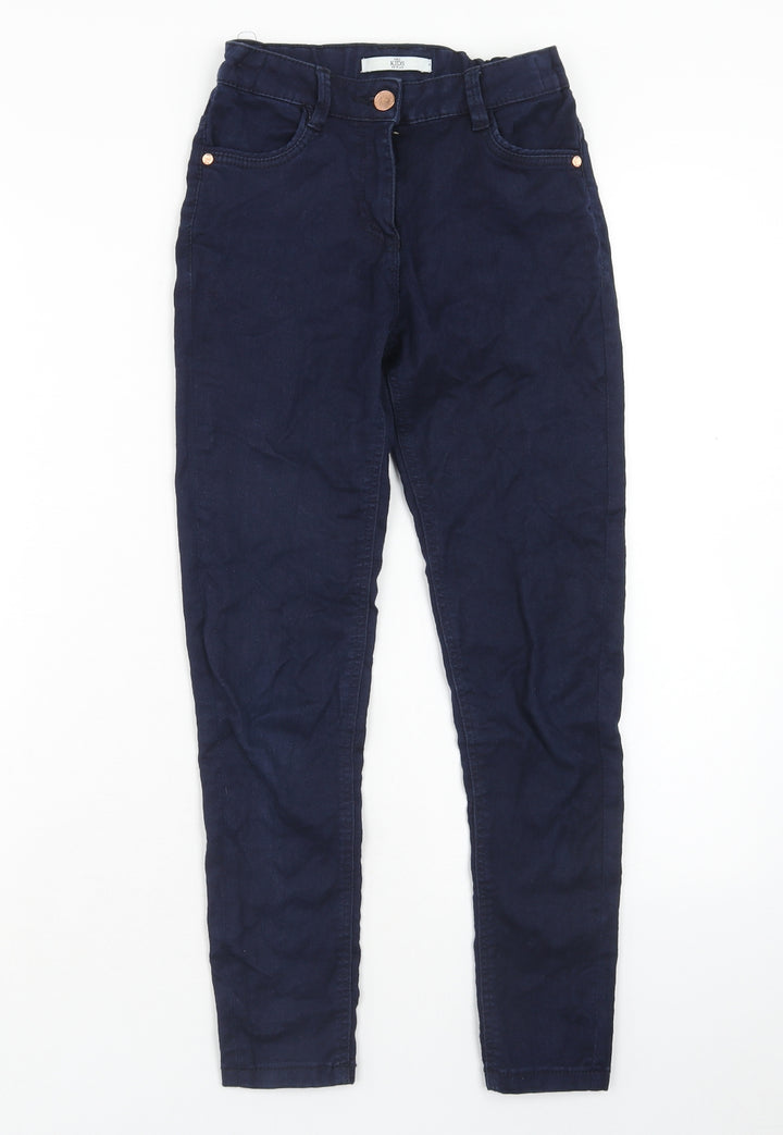 Marks and Spencer Girls Blue Cotton Skinny Jeans Size 10-11 Years Regular Button