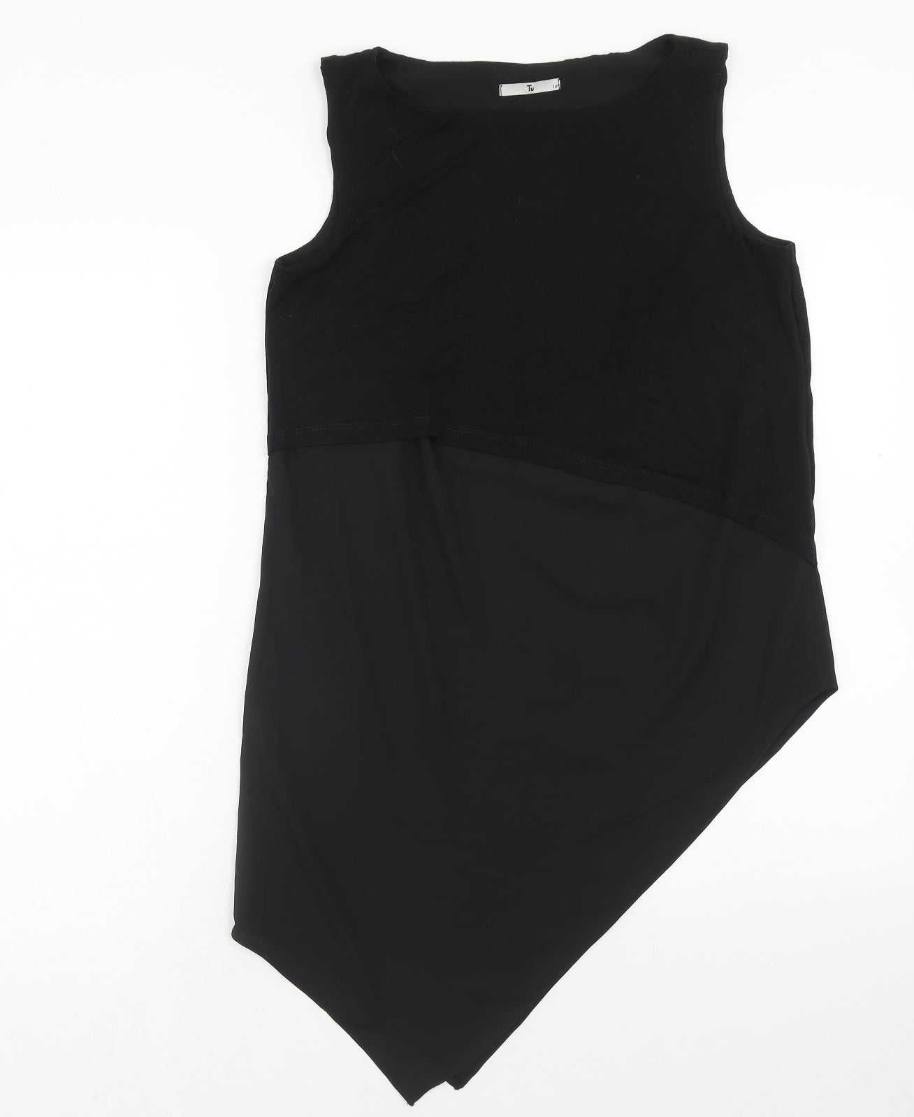 TU Womens Black Polyester Tunic Tank Size 10 Boat Neck - Asymmetric