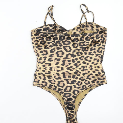 Quiz Womens Brown Animal Print Polyester Bodysuit One-Piece Size 10 Snap - Cheetah print
