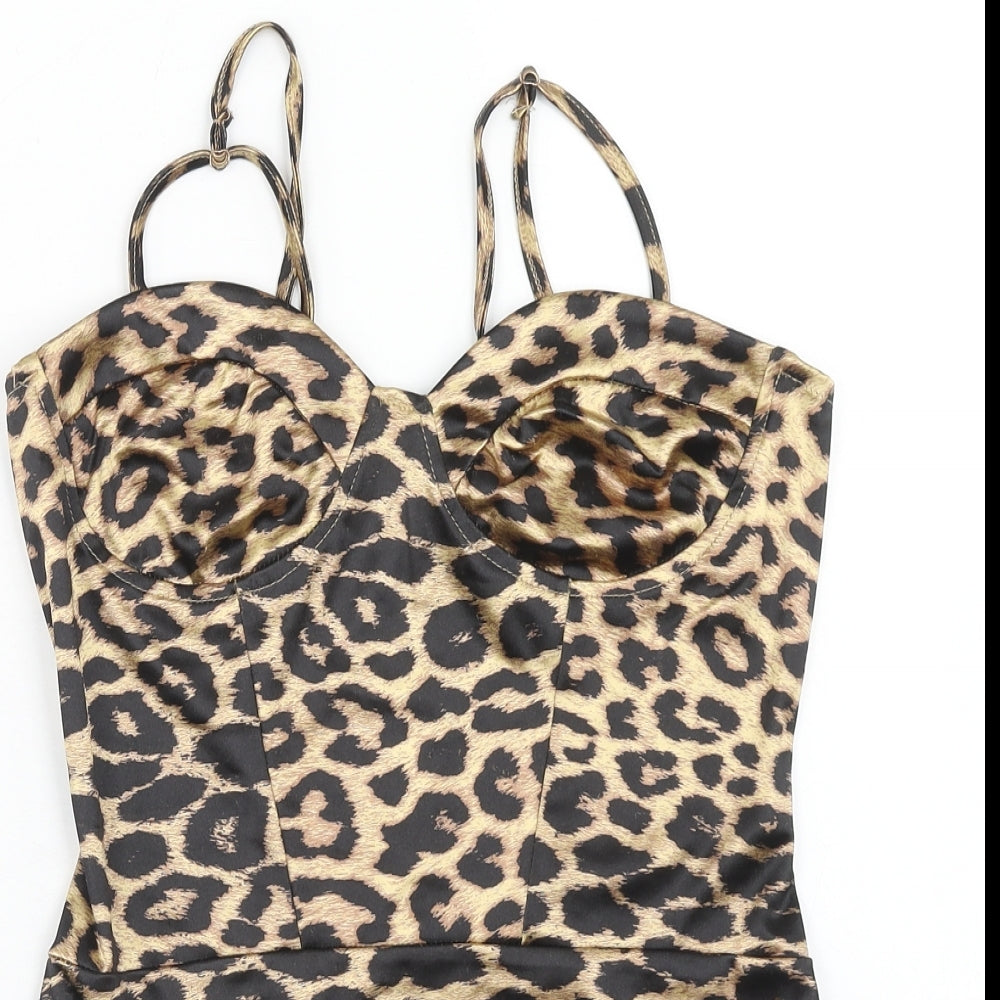 Quiz Womens Brown Animal Print Polyester Bodysuit One-Piece Size 10 Snap - Cheetah print