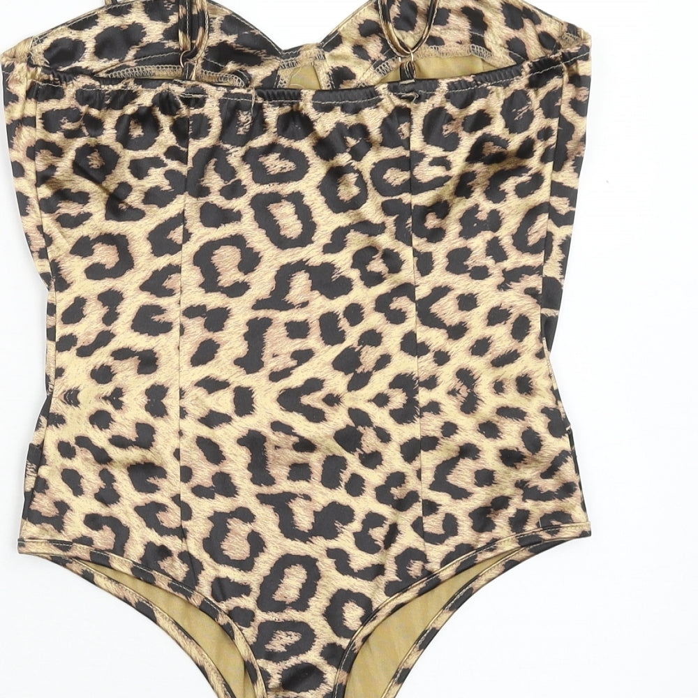 Quiz Womens Brown Animal Print Polyester Bodysuit One-Piece Size 10 Snap - Cheetah print