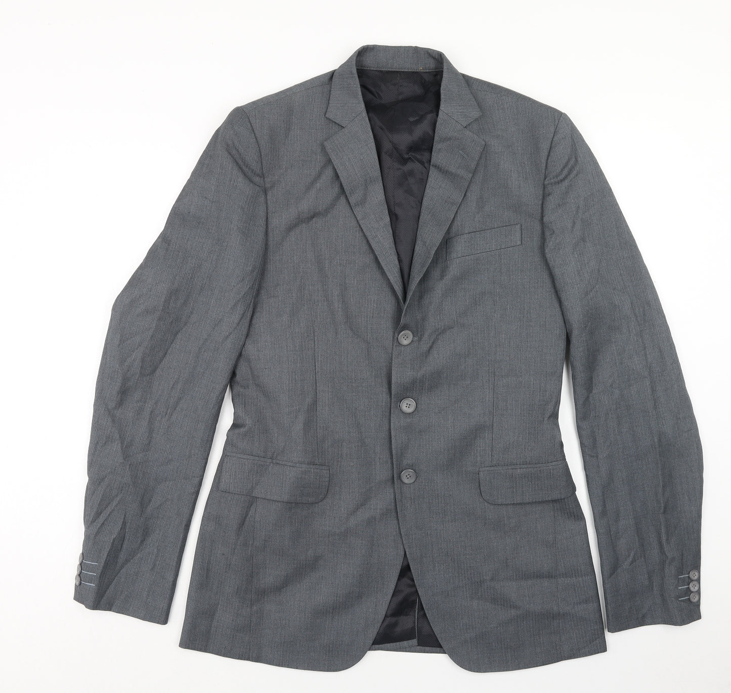 Preworn Mens Grey Polyester Jacket Blazer Size 36