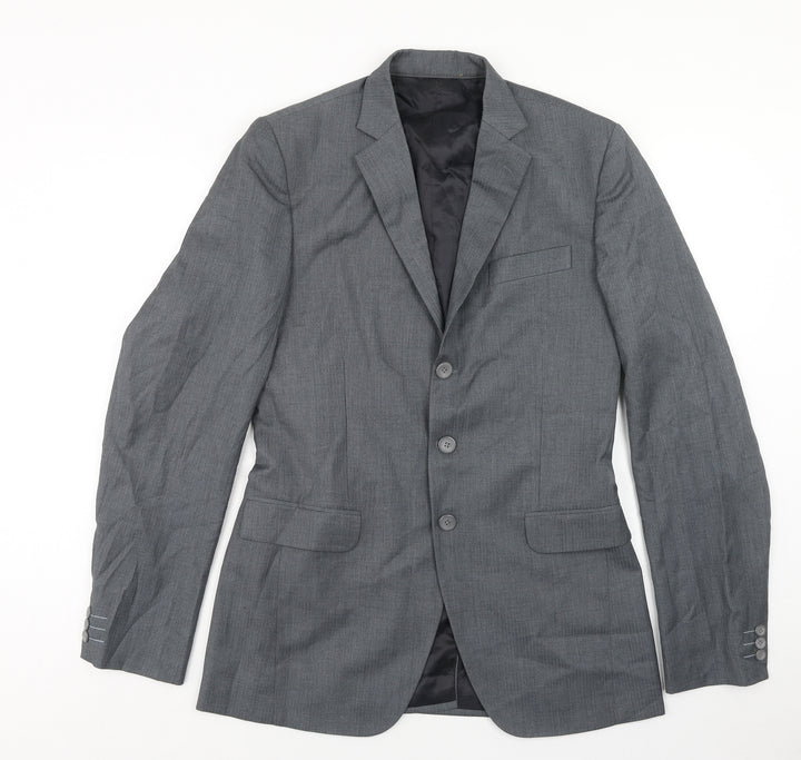 Preworn Mens Grey Polyester Jacket Blazer Size 36