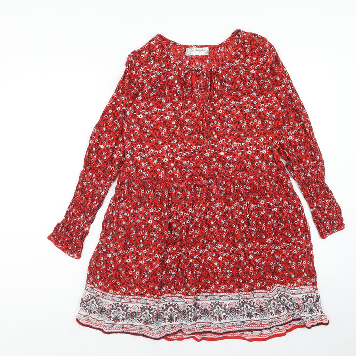 Voulez-Vous Womens Red Floral Viscose A-Line Size 10 Boat Neck Tie