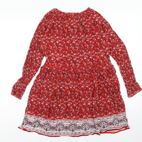Voulez-Vous Womens Red Floral Viscose A-Line Size 10 Boat Neck Tie