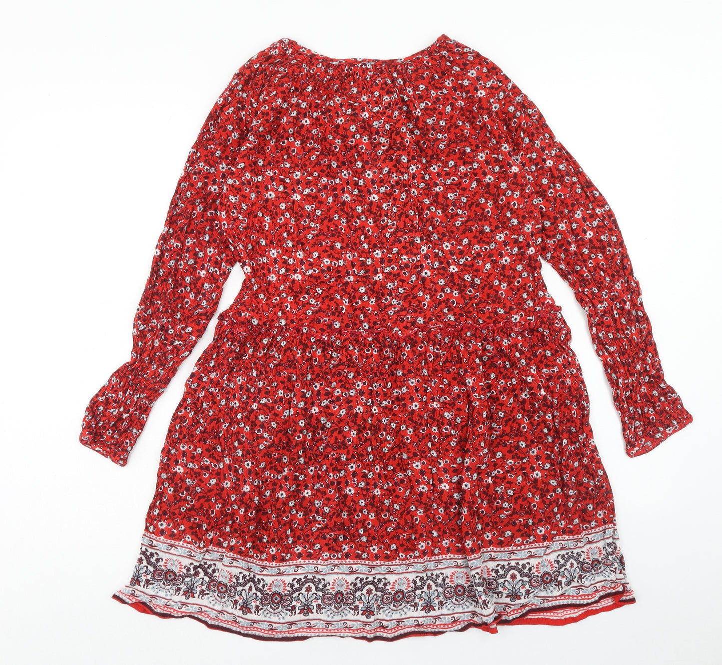 Voulez-Vous Womens Red Floral Viscose A-Line Size 10 Boat Neck Tie